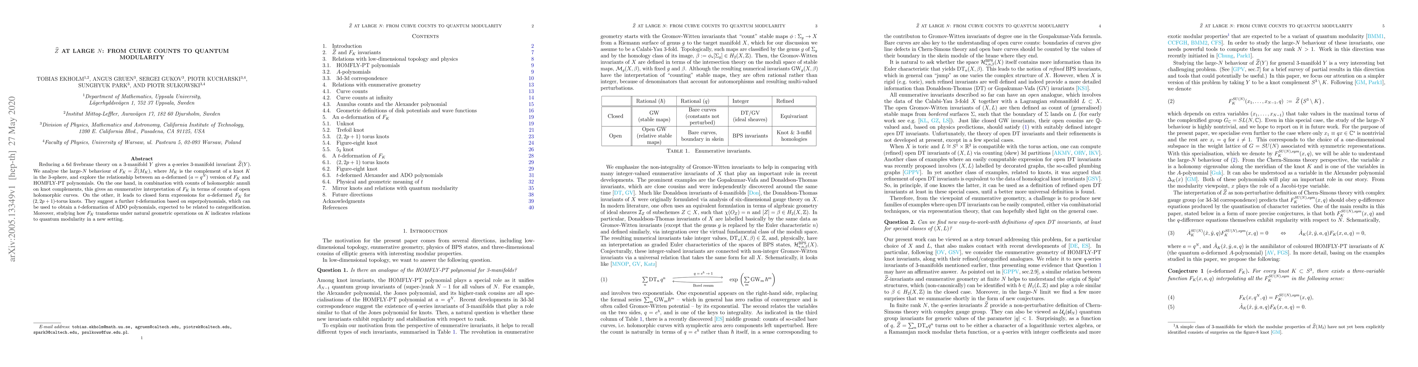 Thumbnail for $\widehat{Z}$ at large $N$: from curve counts to quantum modularity