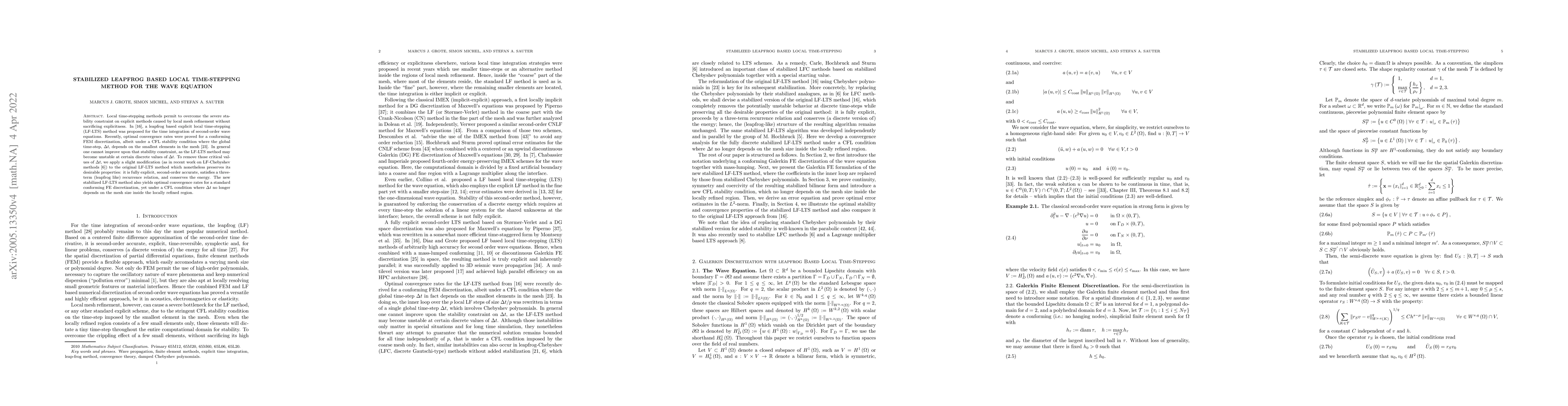 Thumbnail for Stabilized leapfrog based local time-stepping method for the wave
  equation