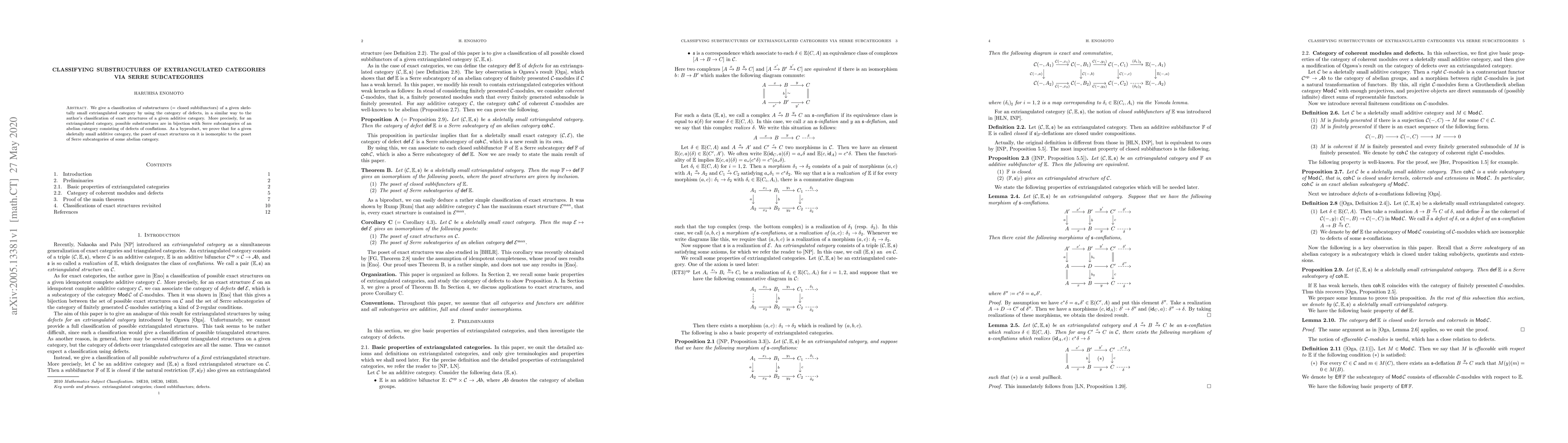 Thumbnail for Classifying substructures of extriangulated categories via Serre
  subcategories