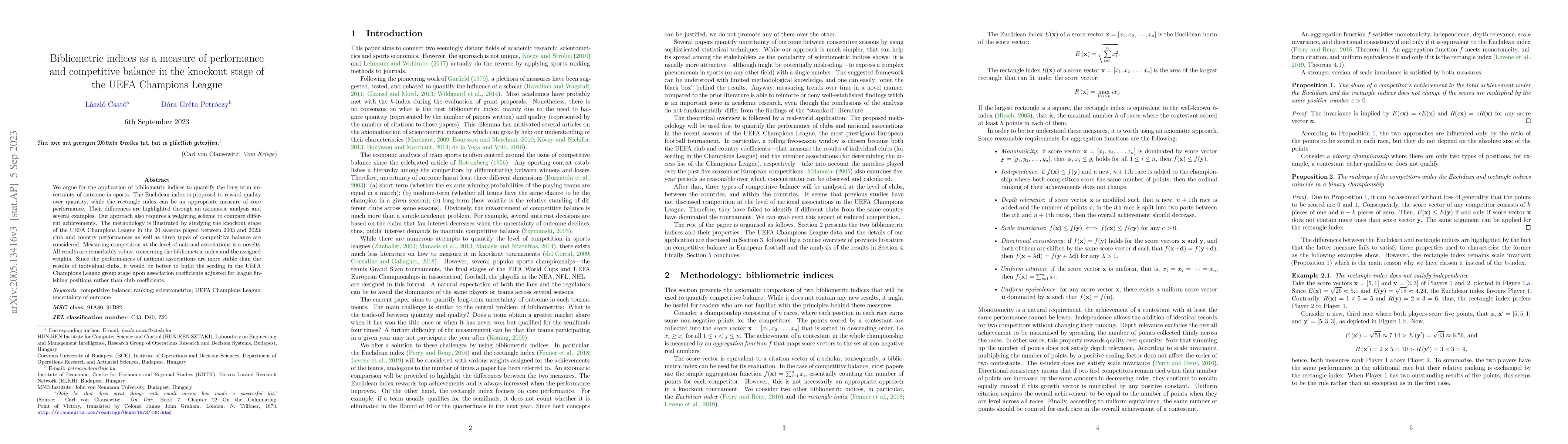 Thumbnail for Bibliometric indices as a measure of performance and competitive balance
  in the knockout stage of the UEFA Champions League