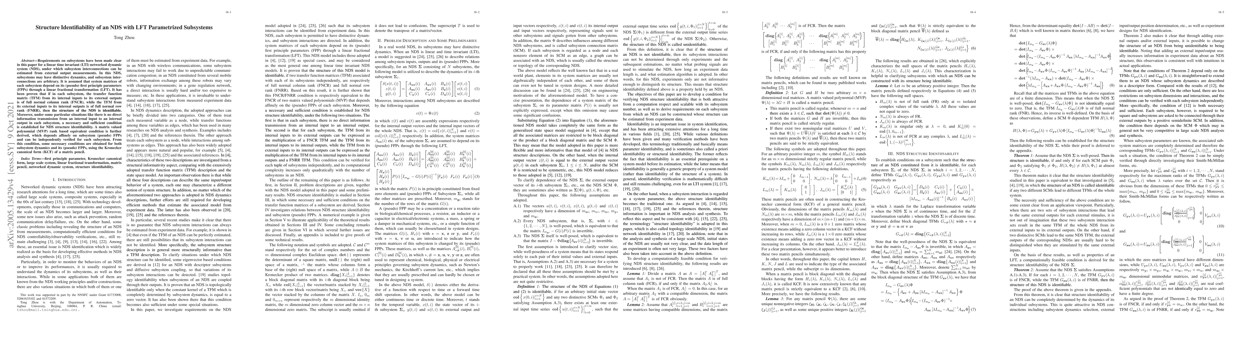 Thumbnail for Structure Identifiability of an NDS with LFT Parametrized Subsystems