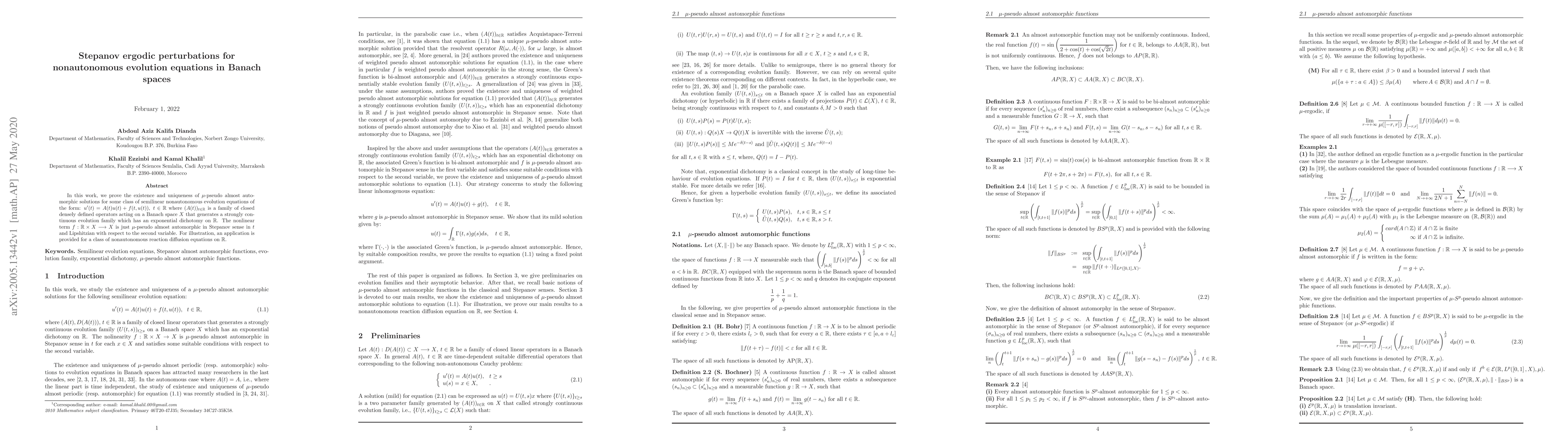 Thumbnail for Stepanov ergodic perturbations for nonautonomous evolution equations in
  Banach spaces