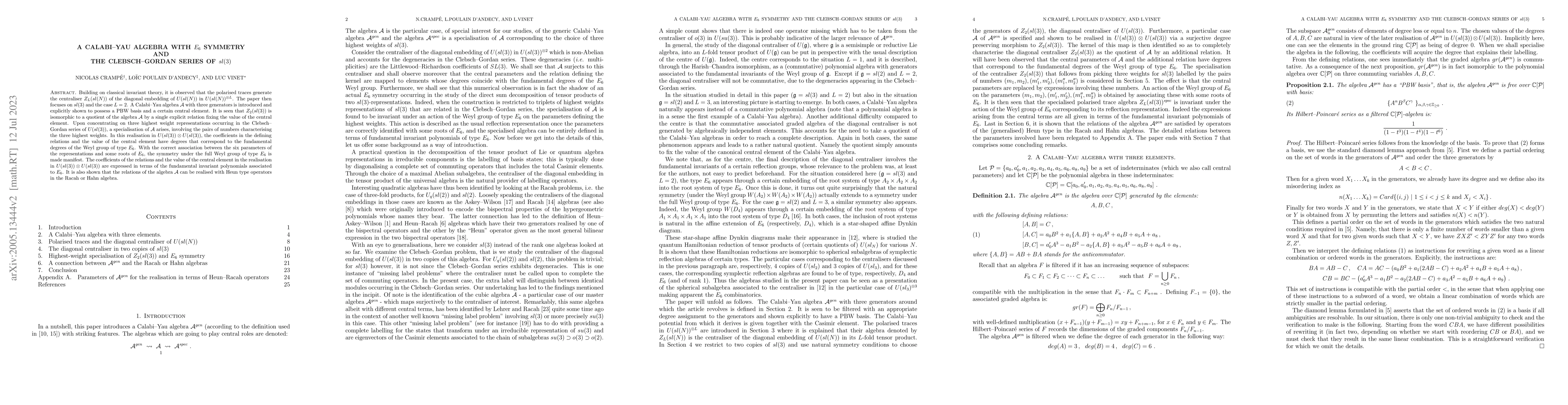 Thumbnail for A Calabi-Yau algebra with $E_6$ symmetry and the Clebsch-Gordan series
  of $sl(3)$