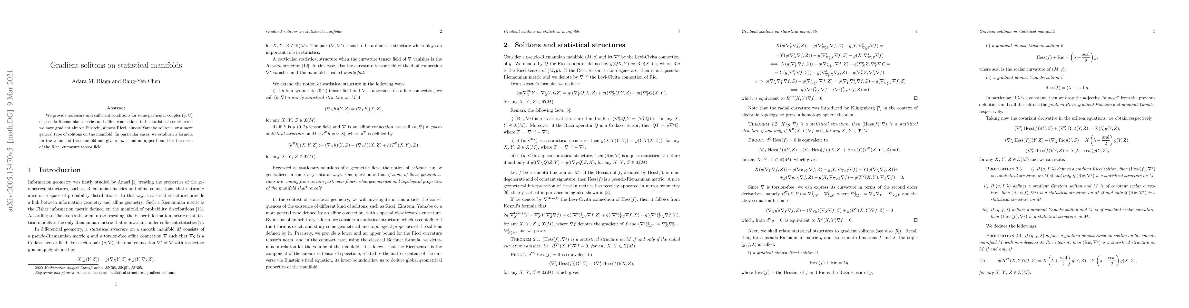 Thumbnail for Gradient solitons on statistical manifolds