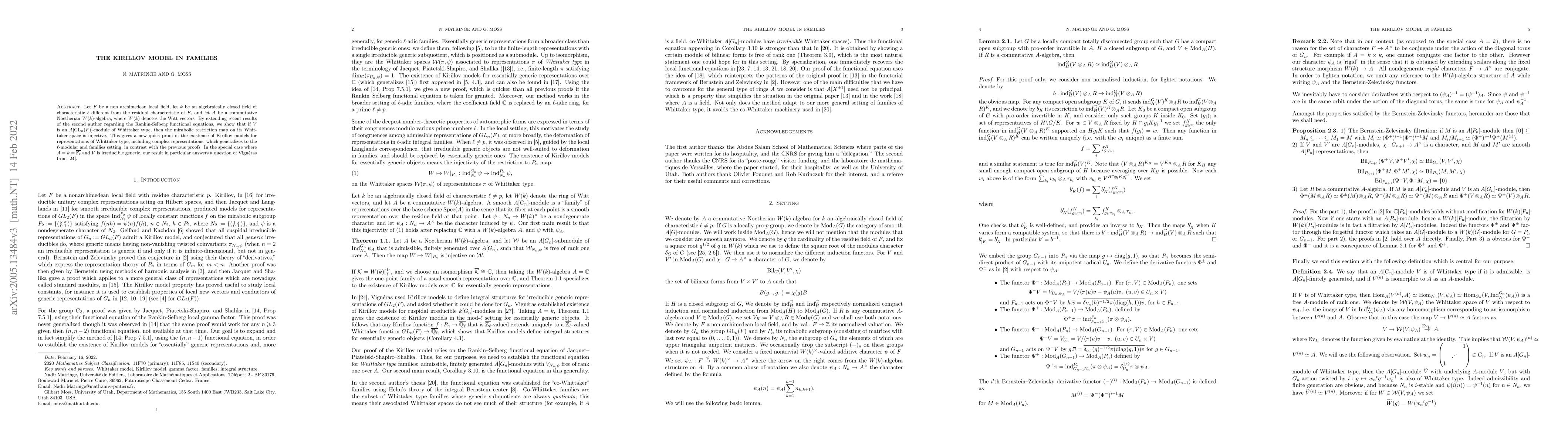 Thumbnail for The Kirillov model in families
