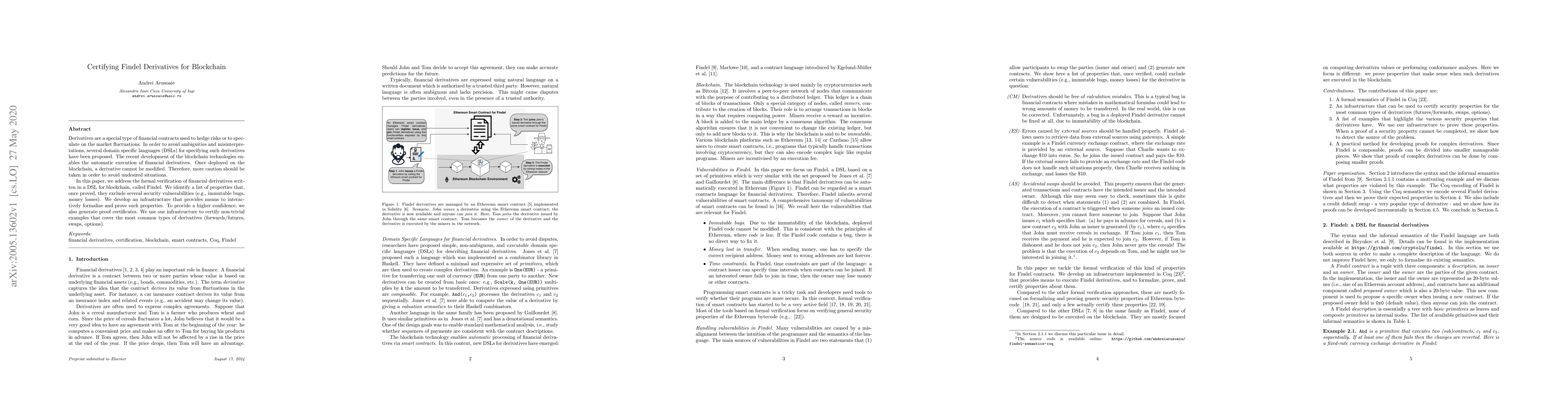 Thumbnail for Certifying Findel Derivatives for Blockchain