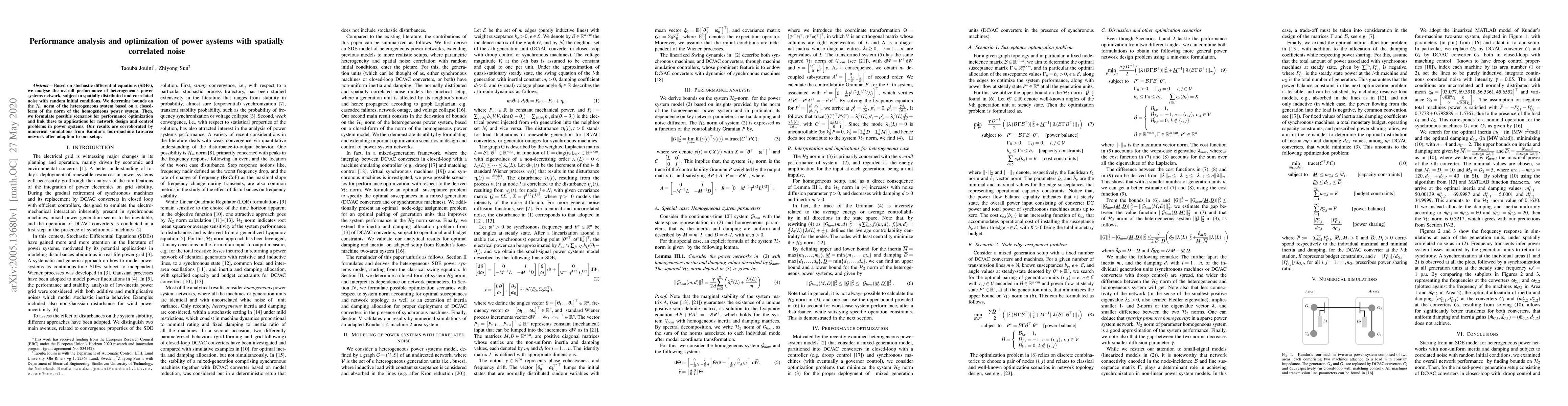 Thumbnail for Performance analysis and optimization of power systems with spatially
  correlated noise