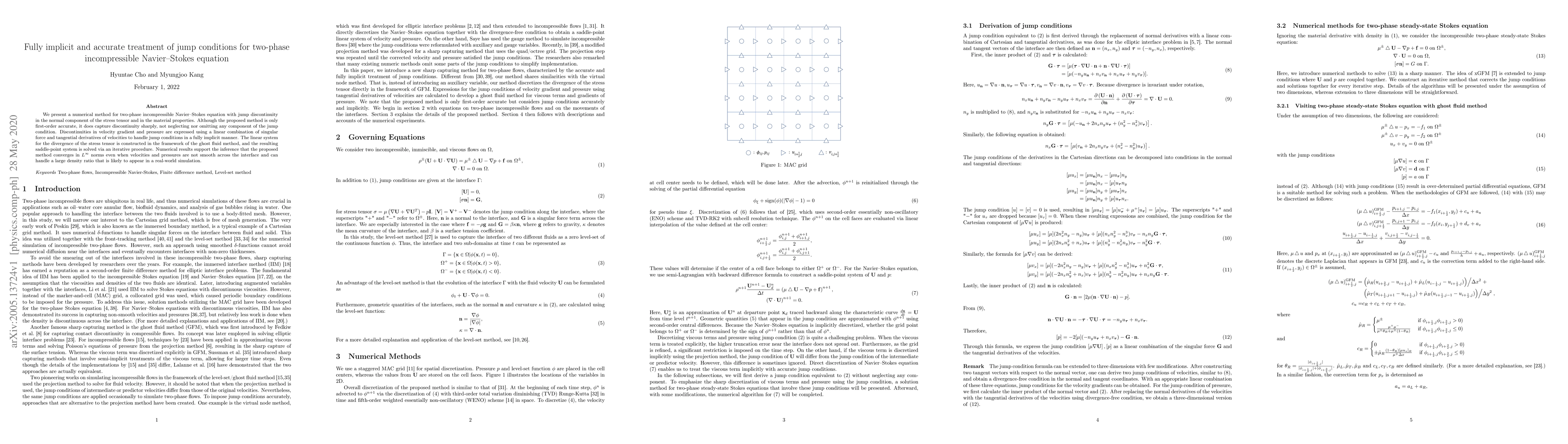 Thumbnail for Fully implicit and accurate treatment of jump conditions for two-phase
  incompressible Navier-Stokes equation