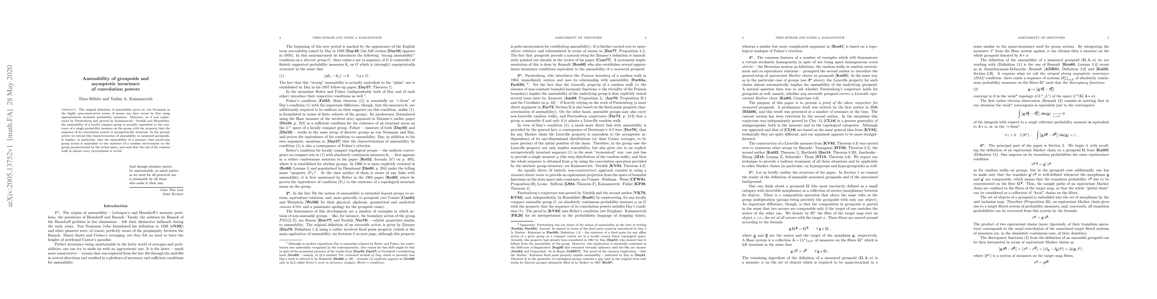 Thumbnail for Amenability of groupoids and asymptotic invariance of convolution powers