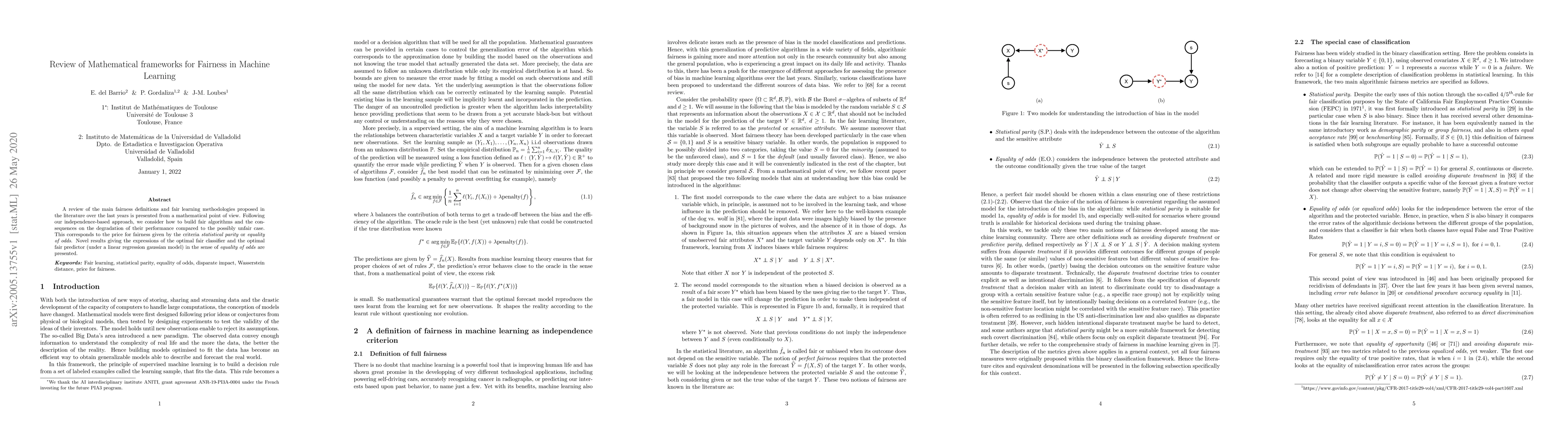 Thumbnail for Review of Mathematical frameworks for Fairness in Machine Learning
