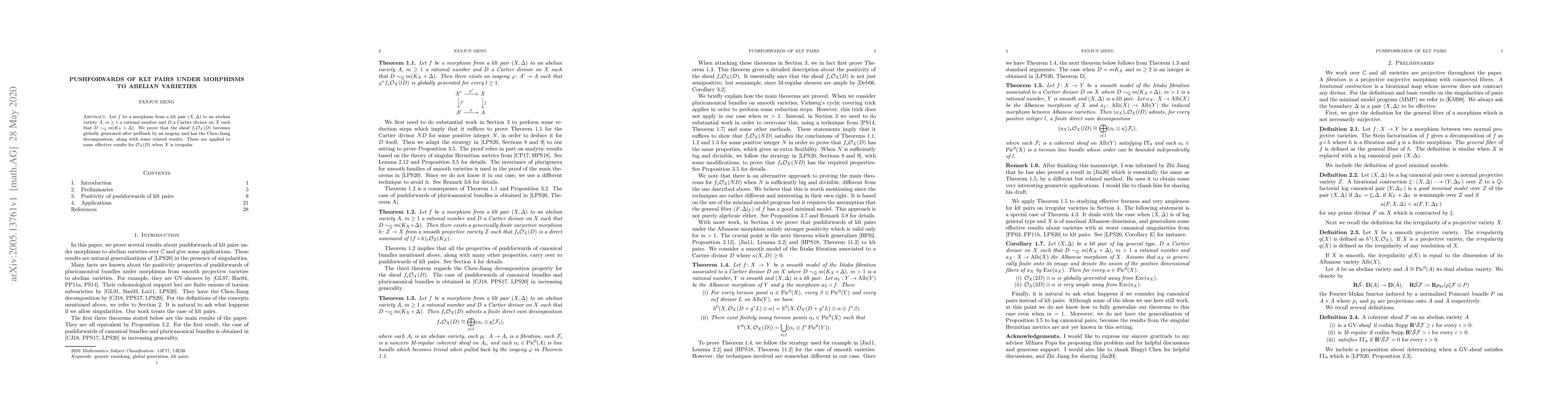 Thumbnail for Pushforwards of klt pairs under morphisms to abelian varieties