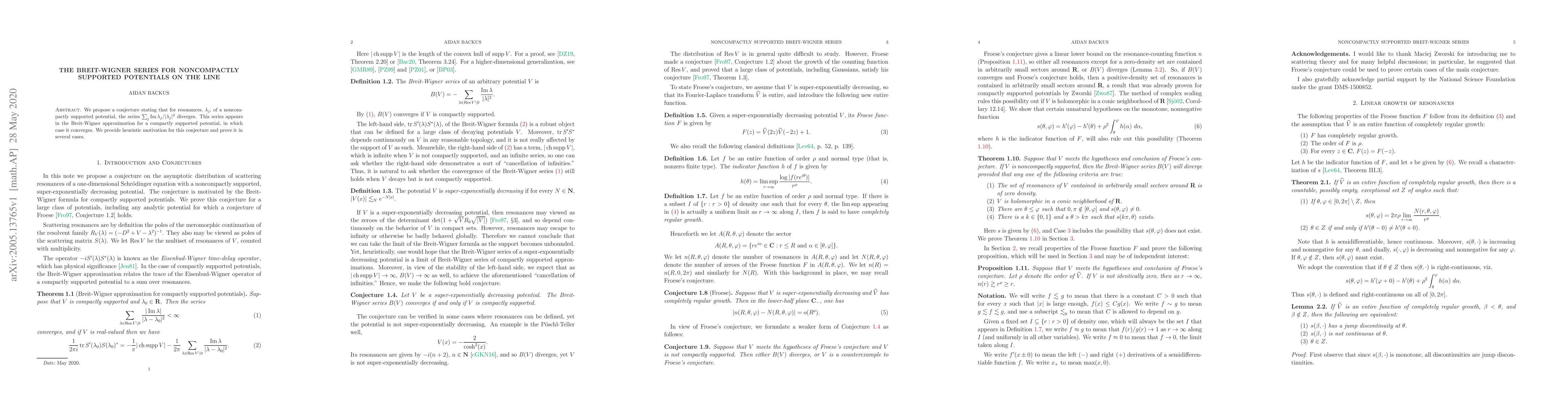 Thumbnail for The Breit-Wigner series for noncompactly supported potentials on the
  line