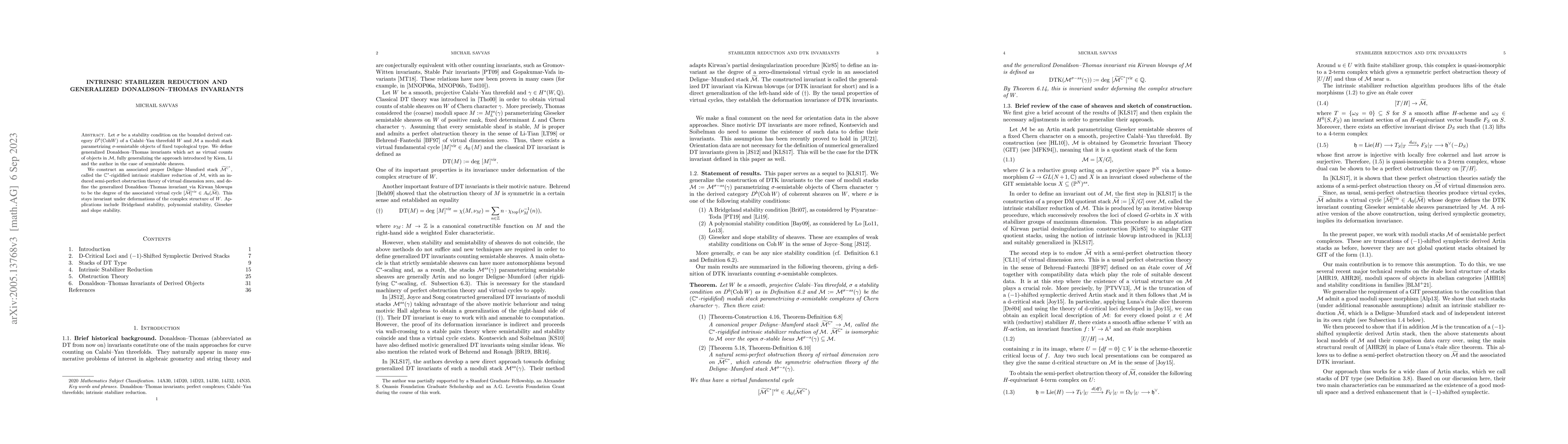 Thumbnail for Intrinsic Stabilizer Reduction and Generalized Donaldson-Thomas
  Invariants