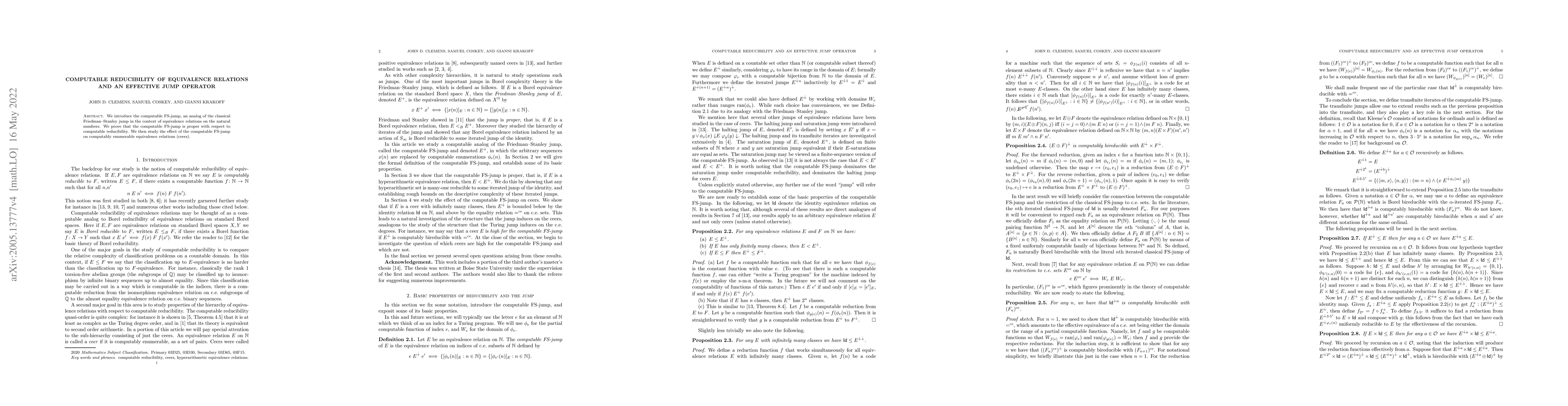 Thumbnail for Computable reducibility of equivalence relations and an effective jump
  operator