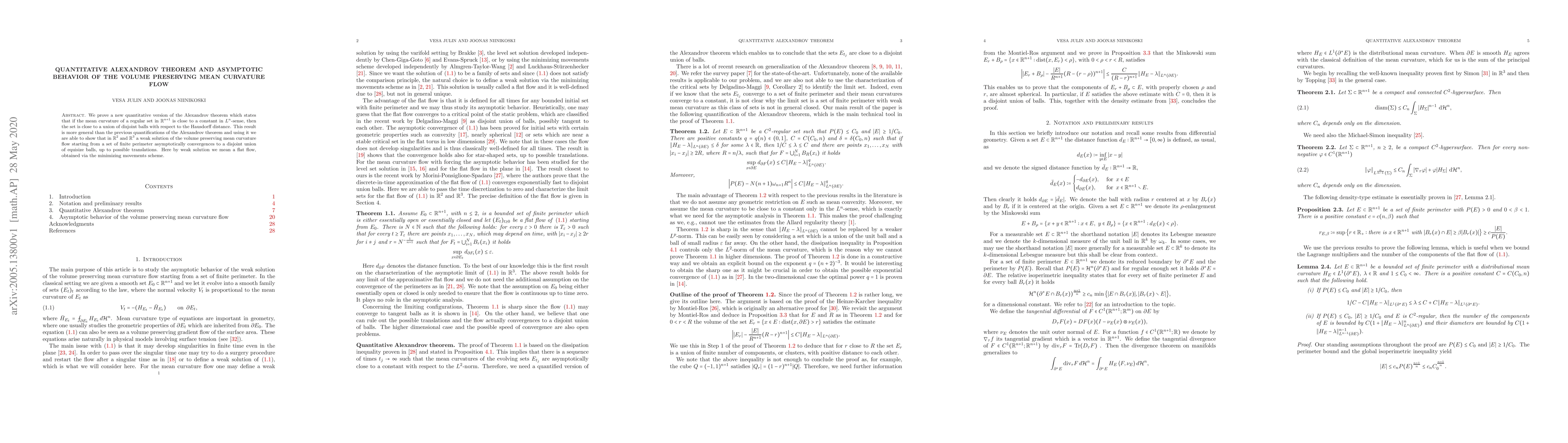 Thumbnail for Quantitative Alexandrov theorem and asymptotic behavior of the volume
  preserving mean curvature flow