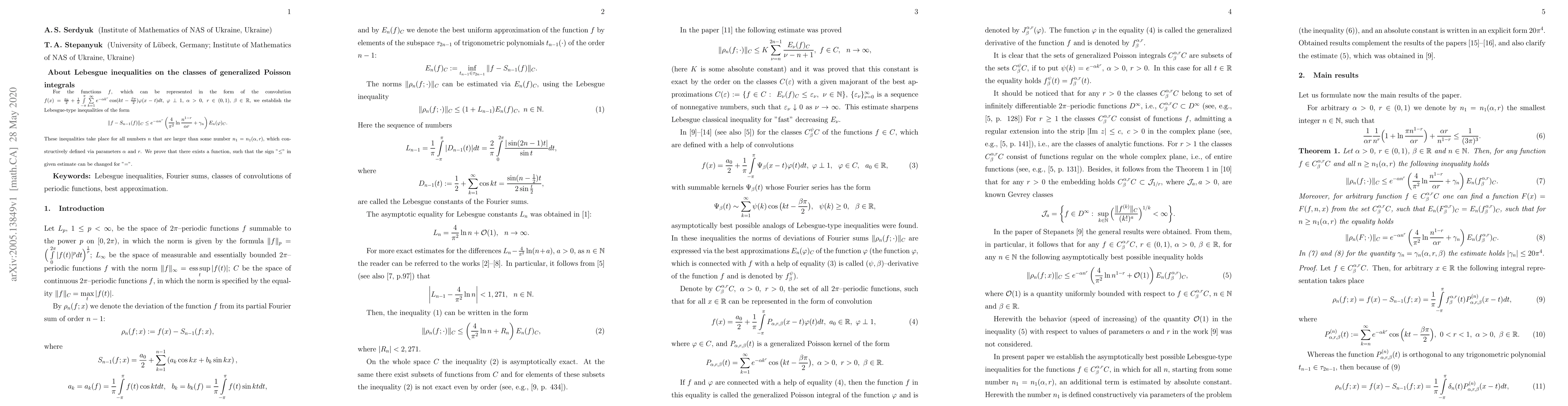 Thumbnail for About Lebesgue inequalities on the classes of generalized Poisson
  integrals