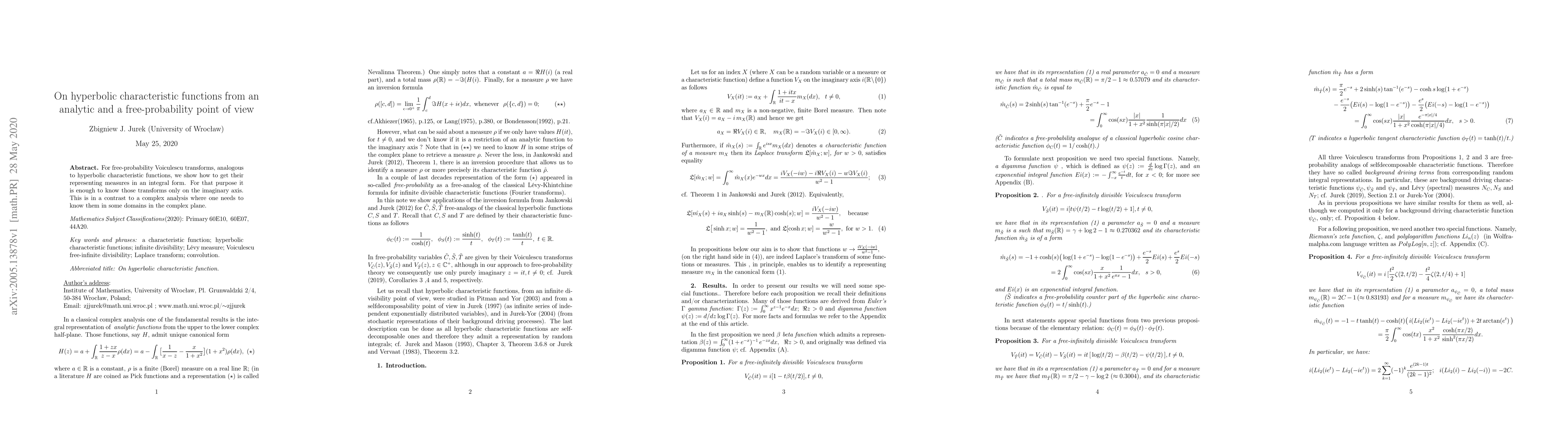 Thumbnail for On hyperbolic characteristic functions from an analytic and a
  free-probability point of view