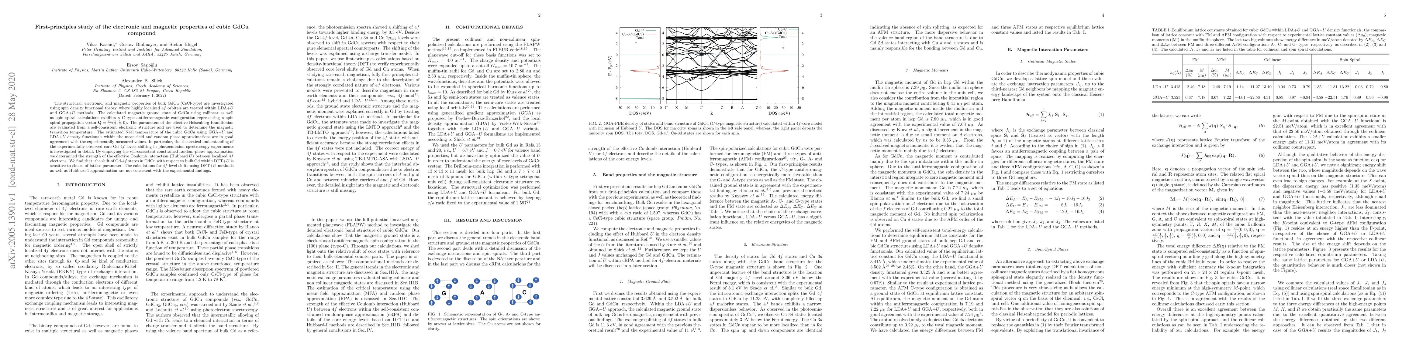Thumbnail for First-principles study of the electronic and magnetic properties of
  cubic GdCu compound