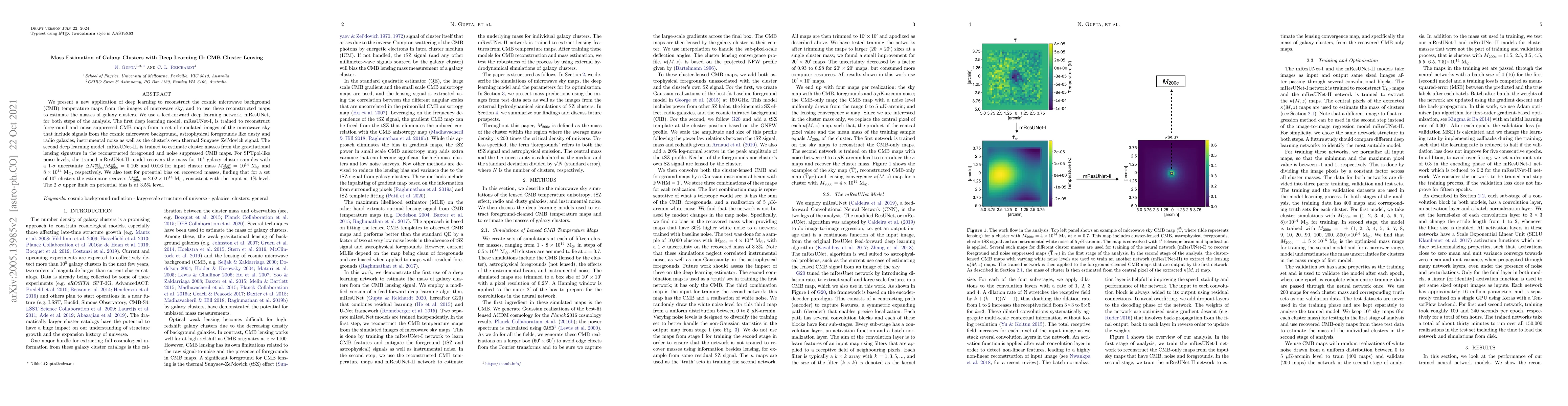 Thumbnail for Mass Estimation of Galaxy Clusters with Deep Learning II: CMB Cluster
  Lensing