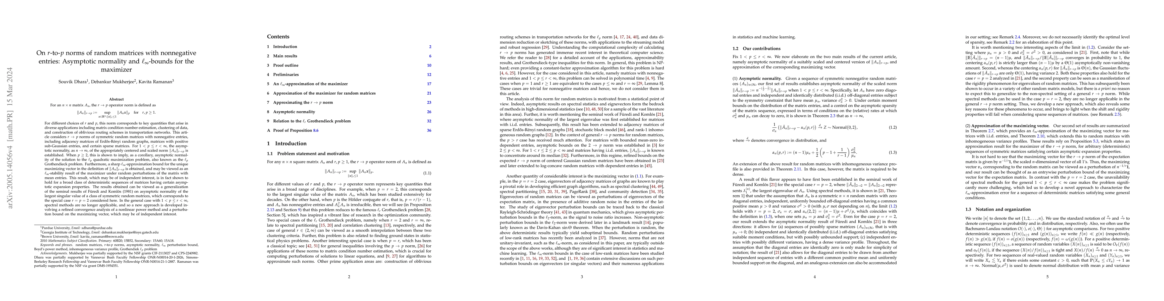 Thumbnail for On $r$-to-$p$ norms of random matrices with nonnegative entries:
  Asymptotic normality and $\ell_\infty$-bounds for the maximizer