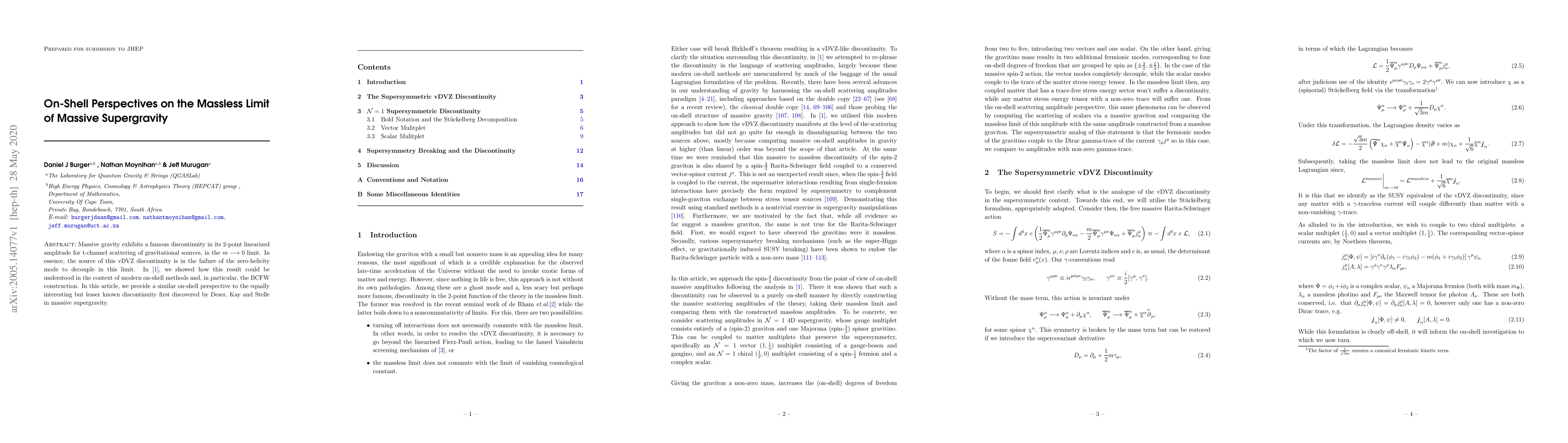 Thumbnail for On-Shell Perspectives on the Massless Limit of Massive Supergravity