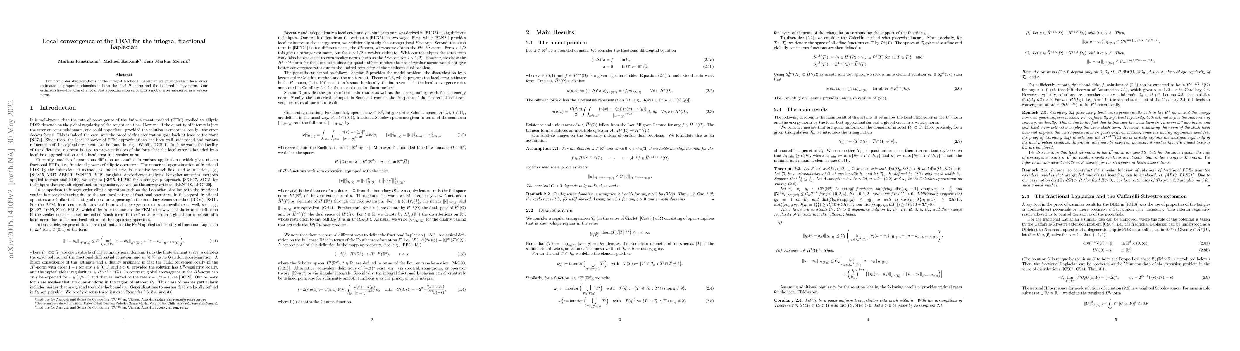 Thumbnail for Local convergence of the FEM for the integral fractional Laplacian