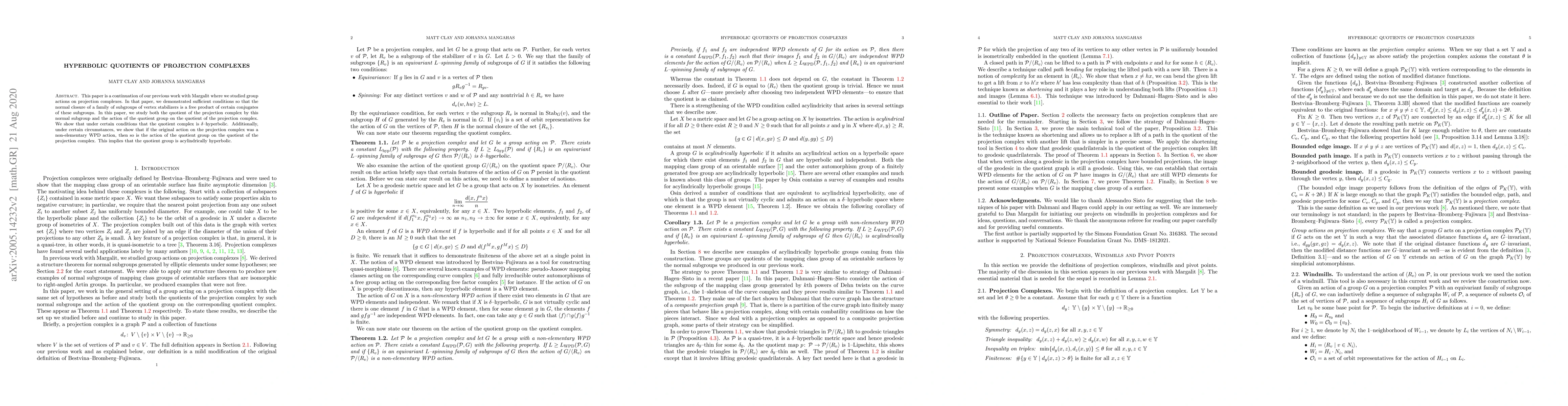 Thumbnail for Hyperbolic quotients of projection complexes