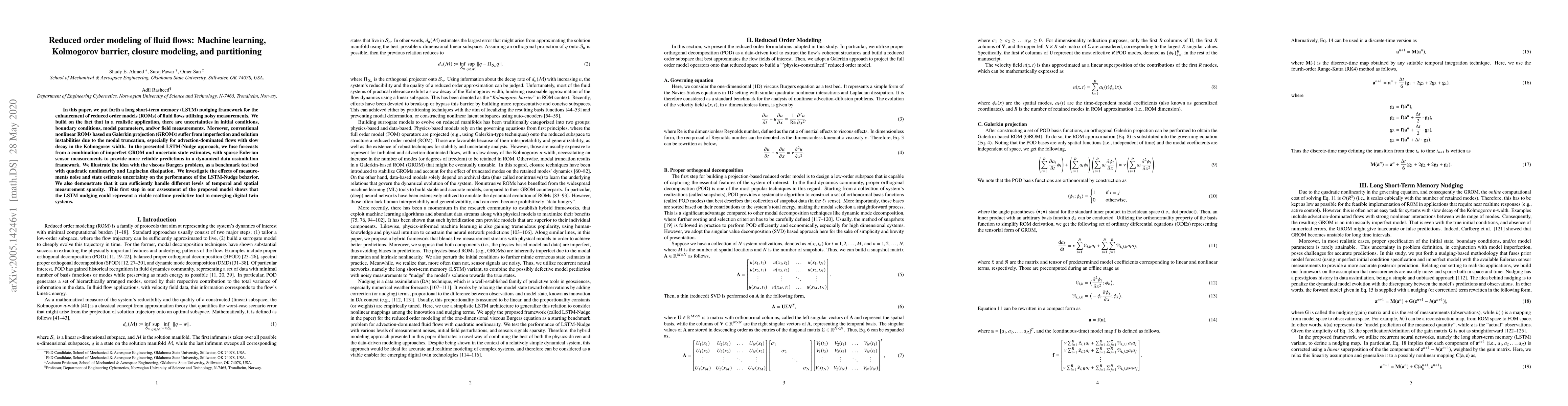 Thumbnail for Reduced order modeling of fluid flows: Machine learning, Kolmogorov
  barrier, closure modeling, and partitioning