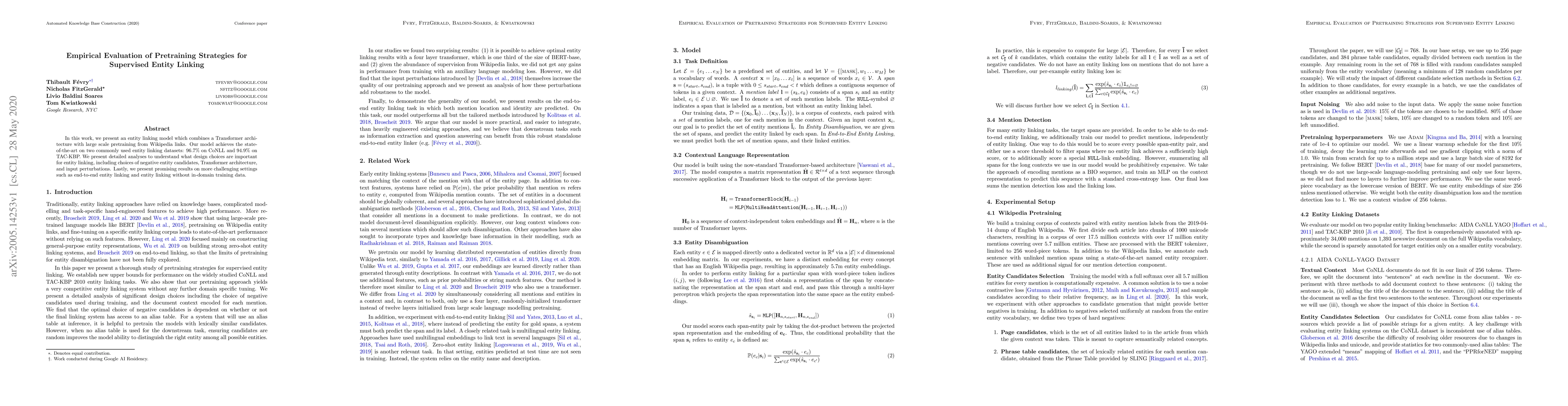 Thumbnail for Empirical Evaluation of Pretraining Strategies for Supervised Entity
  Linking