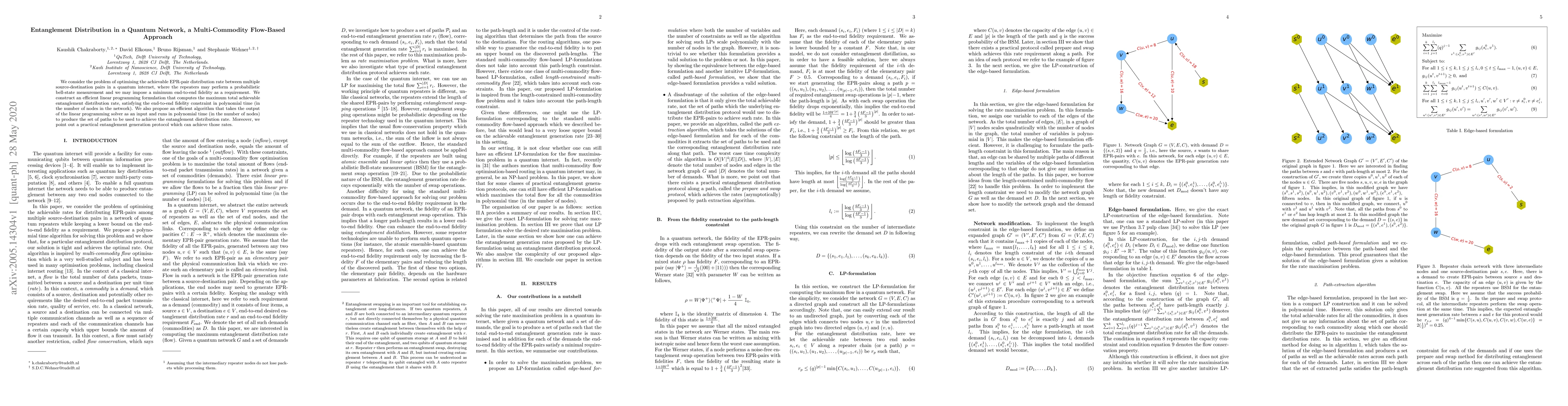 Thumbnail for Entanglement Distribution in a Quantum Network, a Multi-Commodity
  Flow-Based Approach