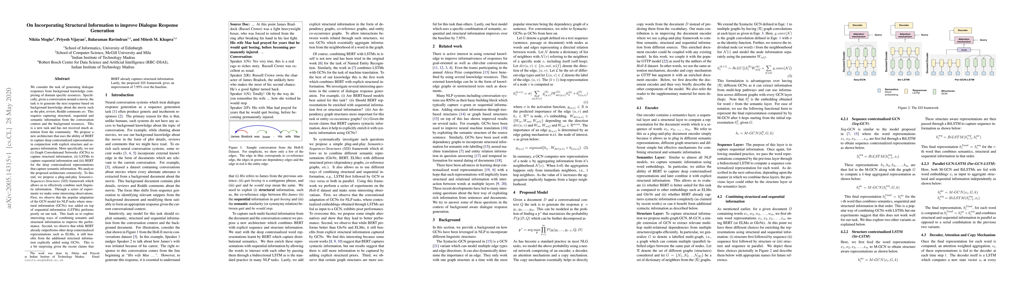 Thumbnail for On Incorporating Structural Information to improve Dialogue Response
  Generation