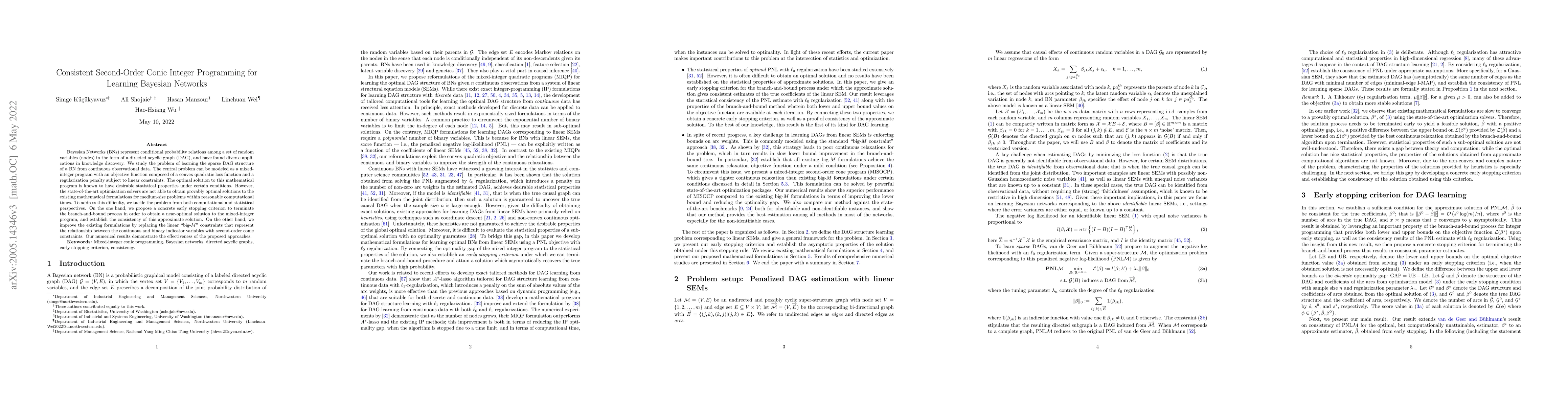 Thumbnail for Consistent Second-Order Conic Integer Programming for Learning Bayesian
  Networks