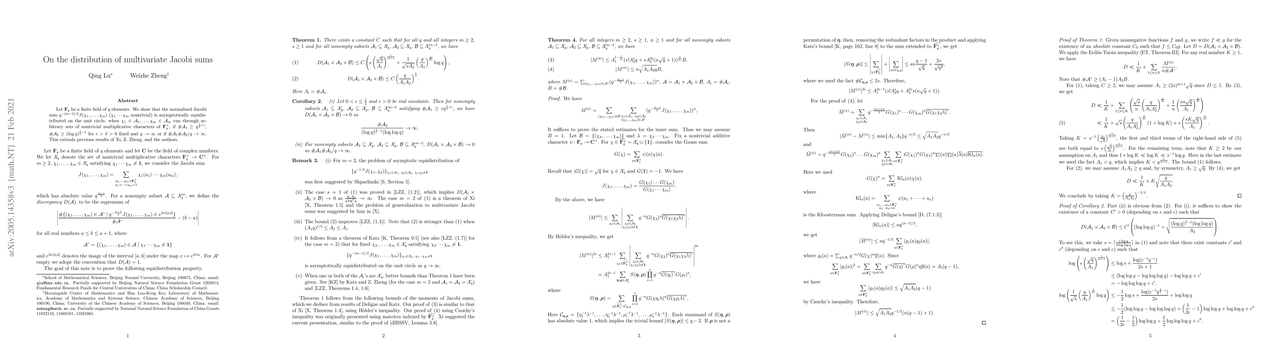 Thumbnail for On the distribution of multivariate Jacobi sums