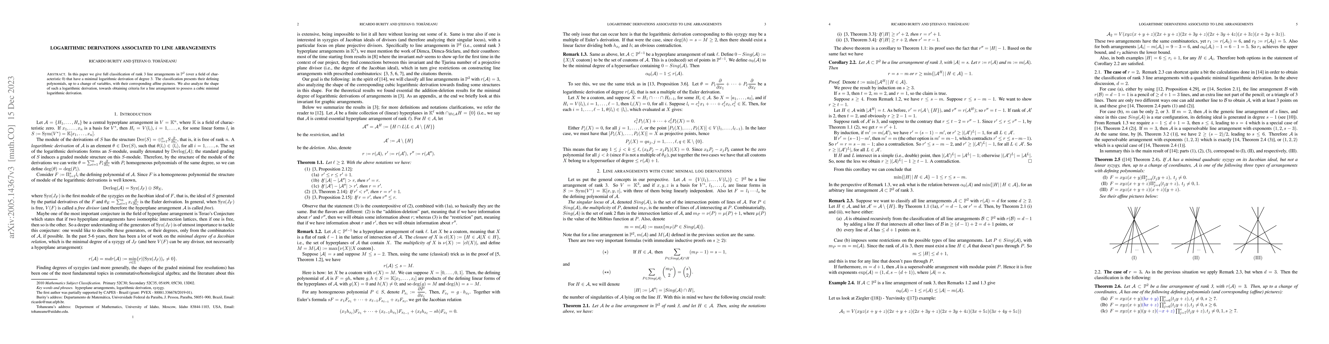 Thumbnail for Logarithmic derivations associated to line arrangements