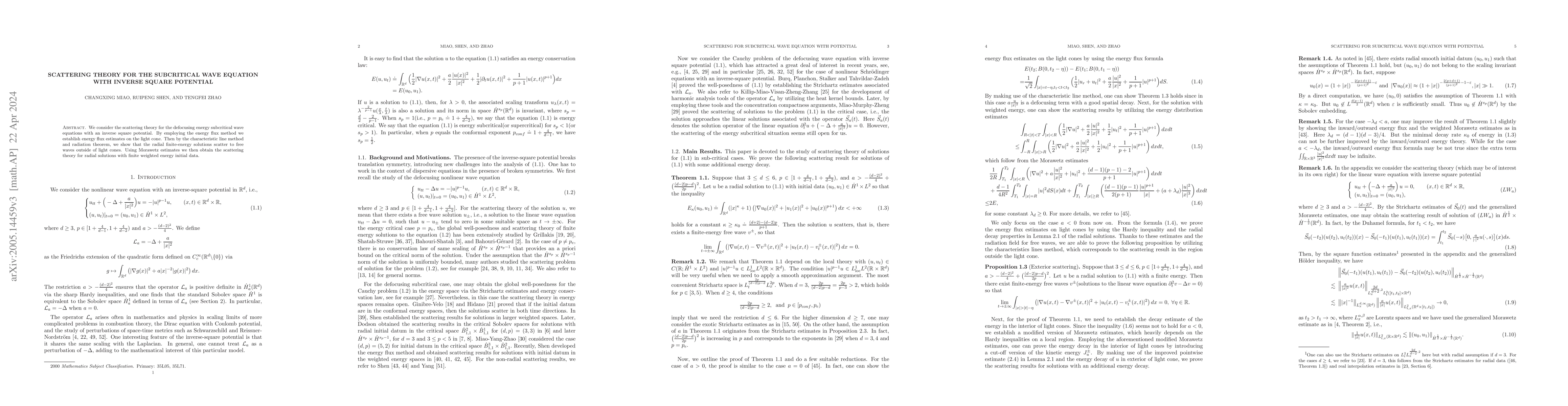 Thumbnail for Scattering theory for subcritical wave equation with inverse square
  potential