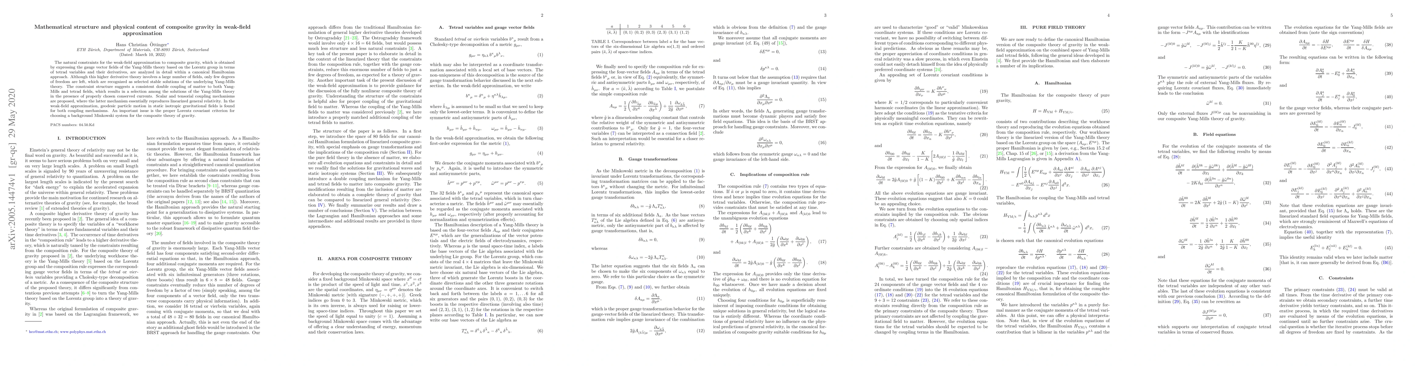 Thumbnail for Mathematical structure and physical content of composite gravity in
  weak-field approximation