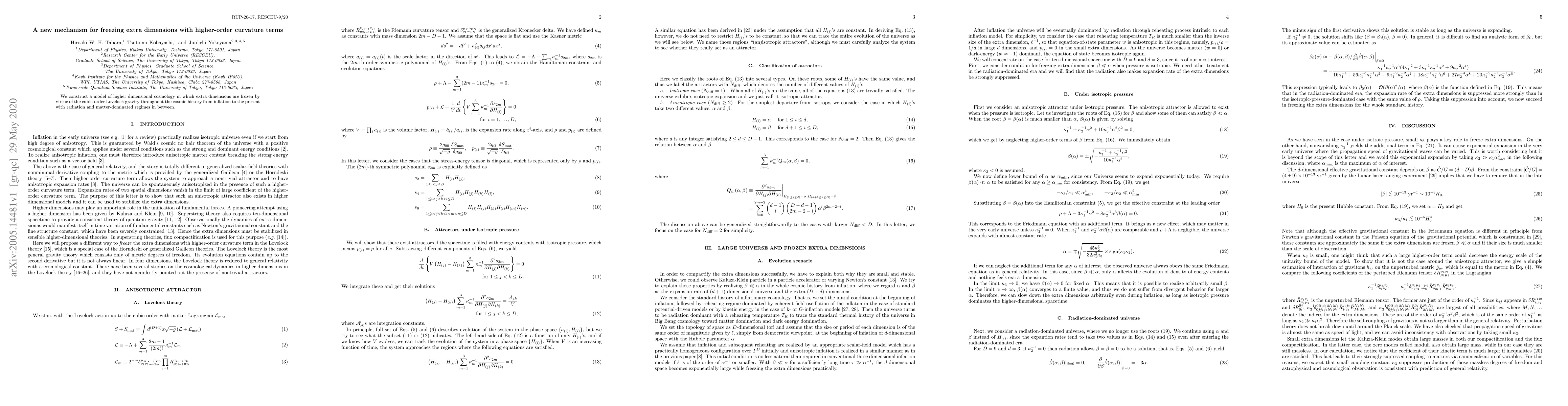 Thumbnail for A new mechanism for freezing extra dimensions with higher-order
  curvature terms
