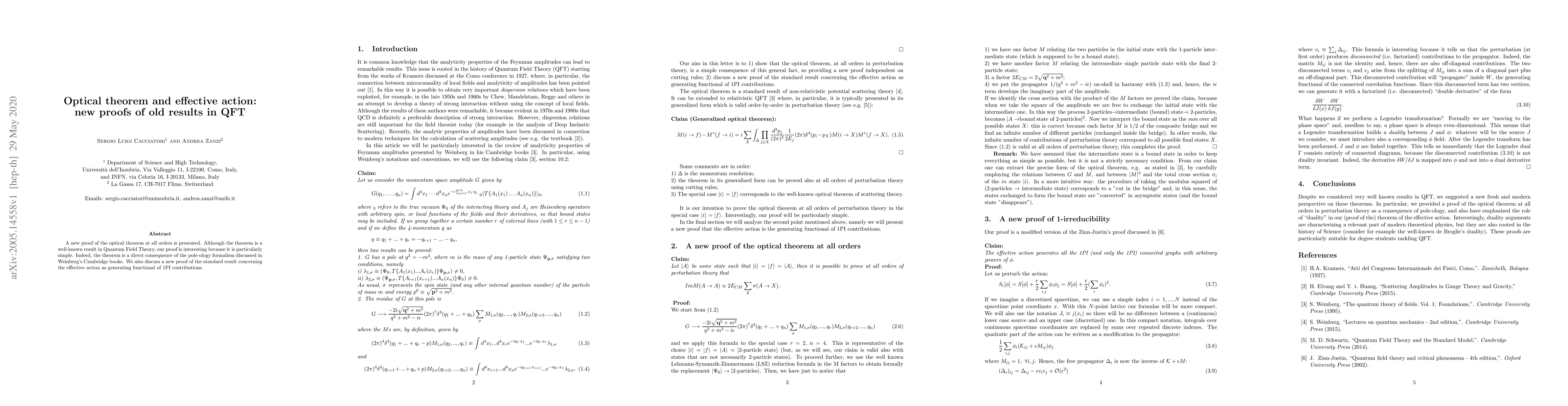 Thumbnail for Optical theorem and effective action: new proofs of old results in QFT