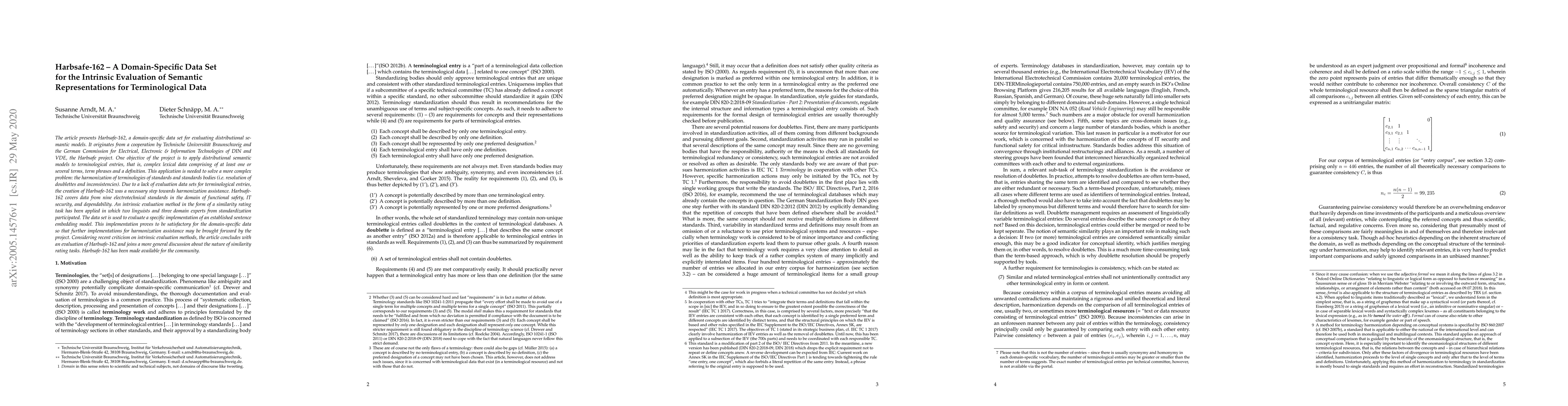 Thumbnail for Harbsafe-162. A Domain-Specific Data Set for the Intrinsic Evaluation of
  Semantic Representations for Terminological Data