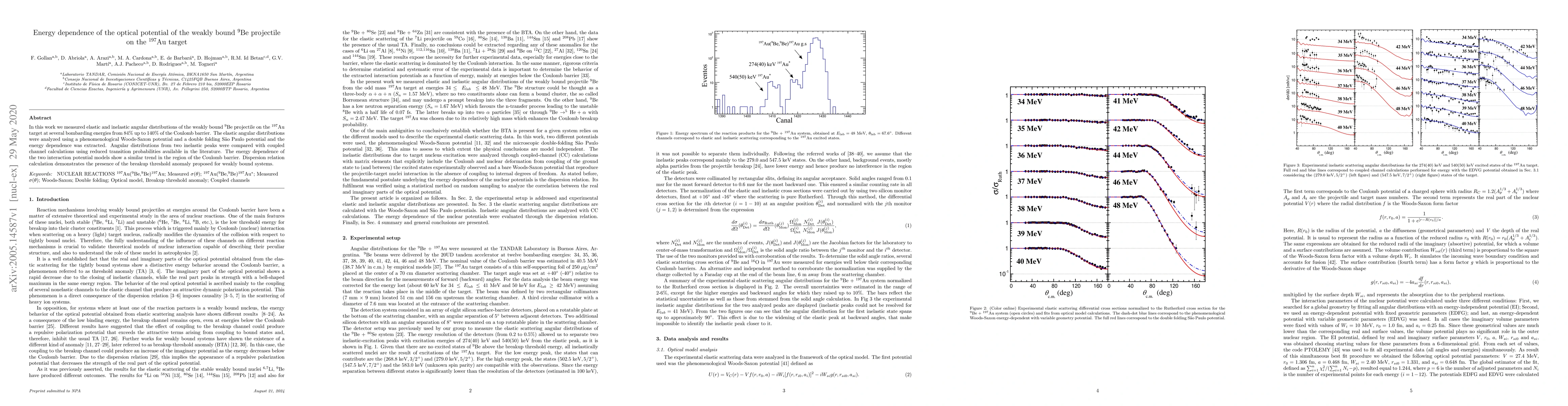 Thumbnail for Energy dependence of the optical potential of the weakly bound 9Be
  projectile on the 197Au target