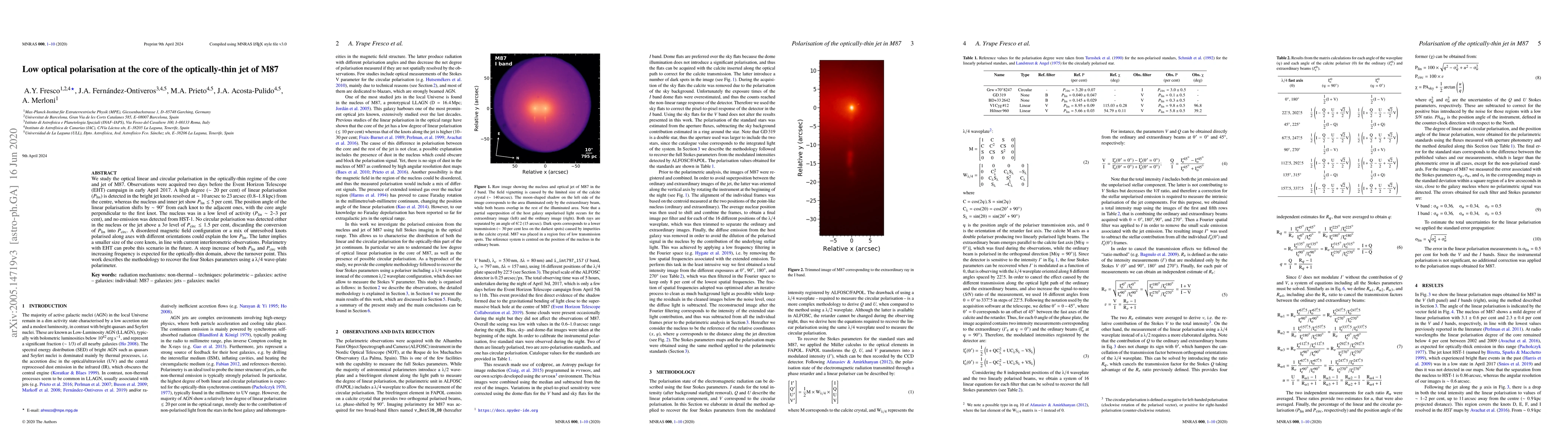 Thumbnail for Low optical polarisation at the core of the optically-thin jet of M87