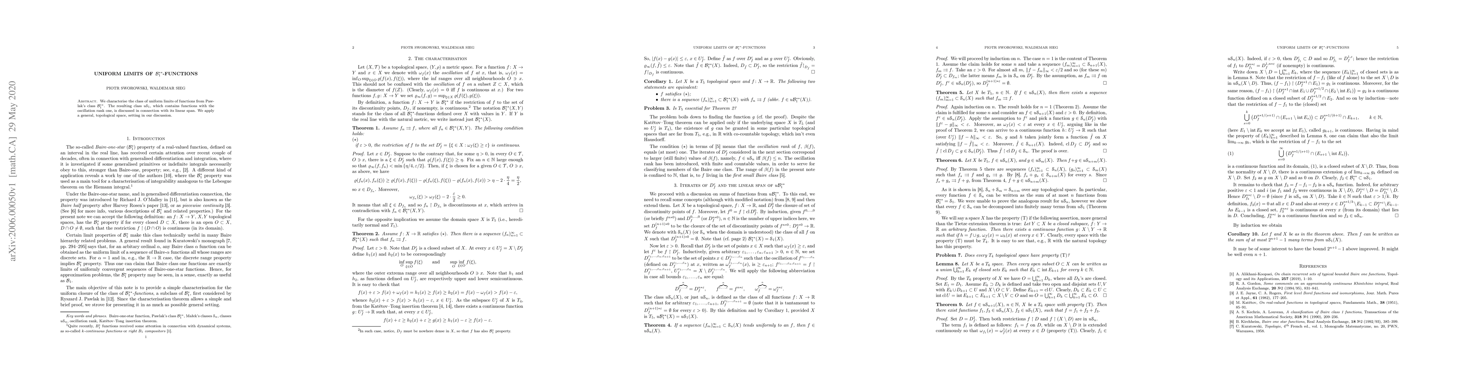 Thumbnail for Uniform limits of $\mathcal B_1^{**}$-functions