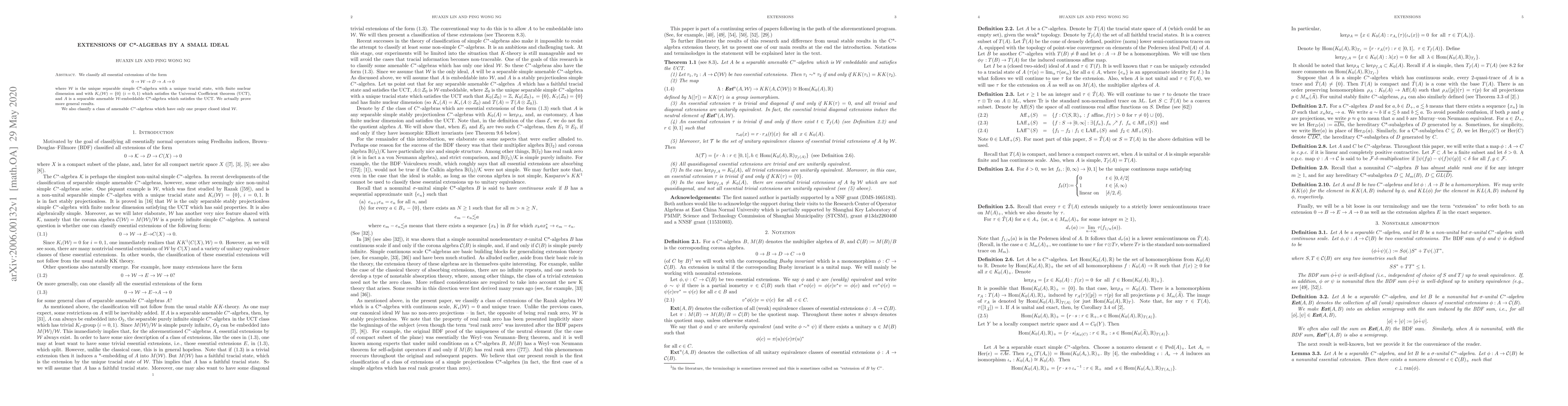 Thumbnail for Extensions of C*-algebas by a small ideal