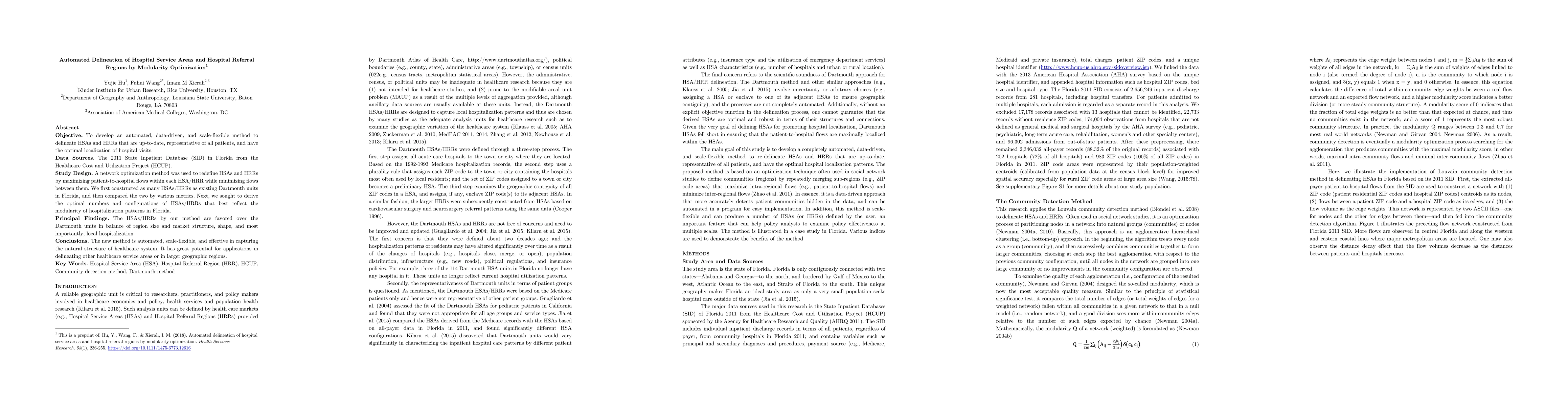 Thumbnail for Automated Delineation of Hospital Service Areas and Hospital Referral
  Regions by Modularity Optimization