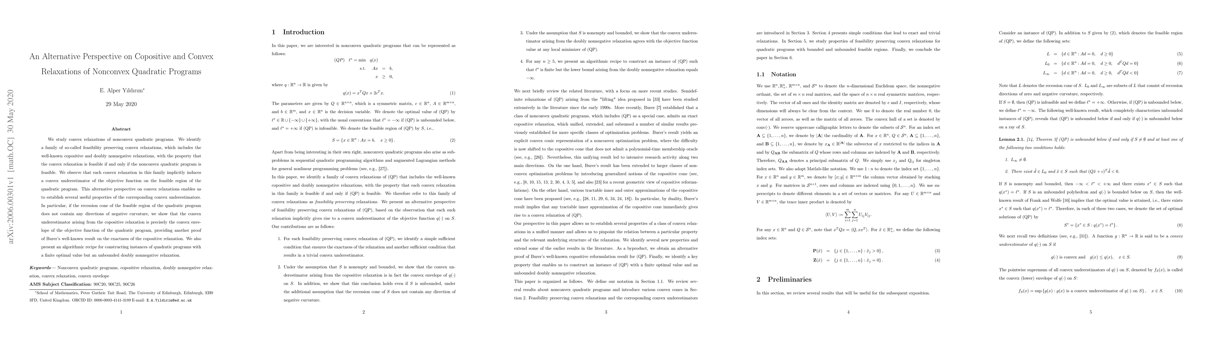 Thumbnail for An Alternative Perspective on Copositive and Convex Relaxations of
  Nonconvex Quadratic Programs