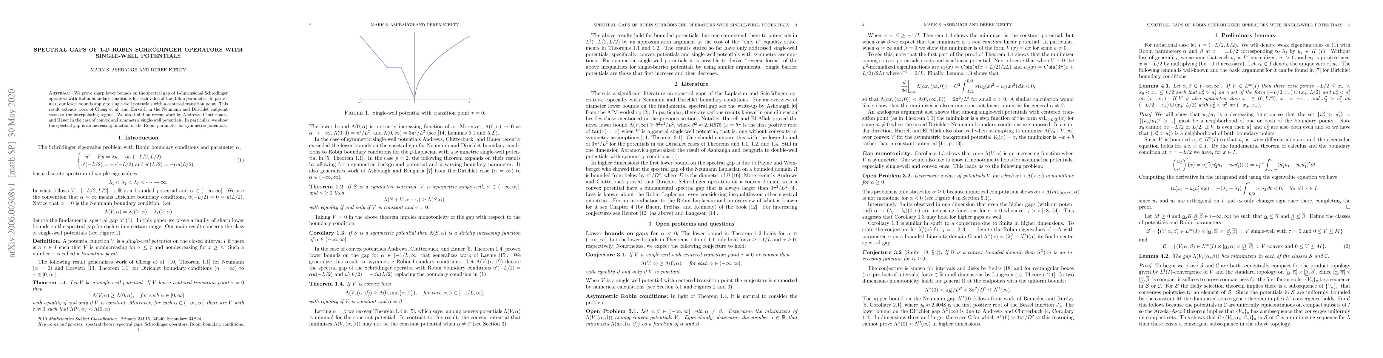 Thumbnail for Spectral gaps of 1-D Robin Schr\"odinger operators with single-well
  potentials
