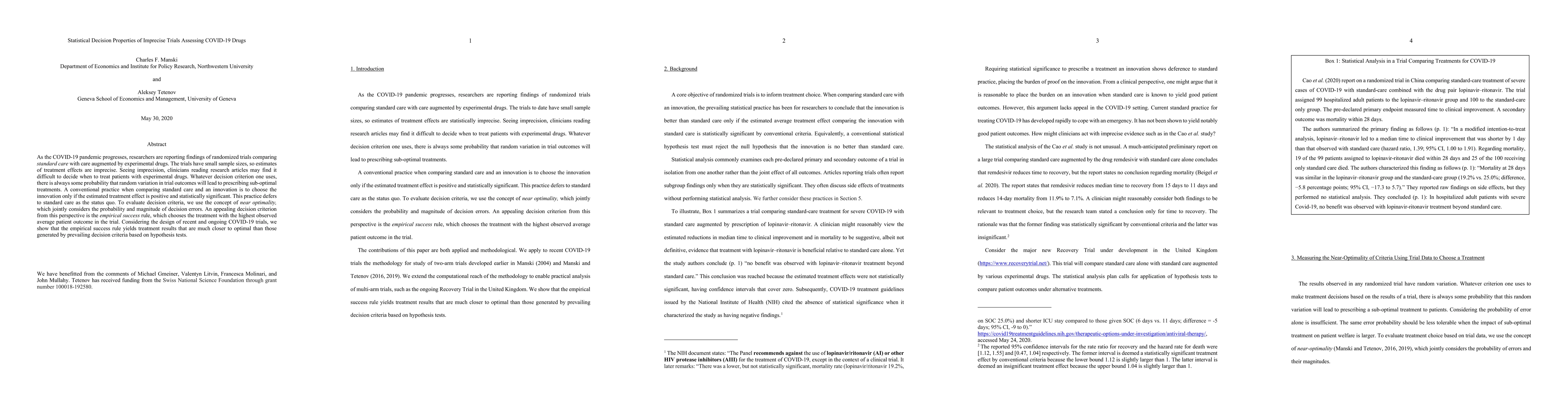 Thumbnail for Statistical Decision Properties of Imprecise Trials Assessing COVID-19
  Drugs