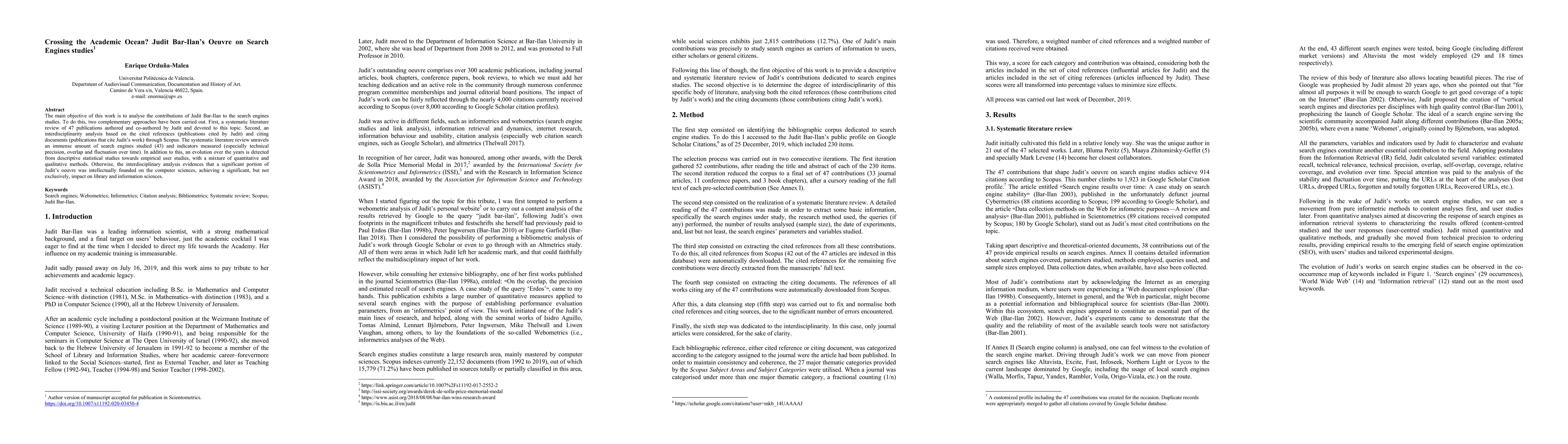 Thumbnail for Crossing the Academic Ocean? Judit Bar-Ilan's Oeuvre on Search Engines
  studies