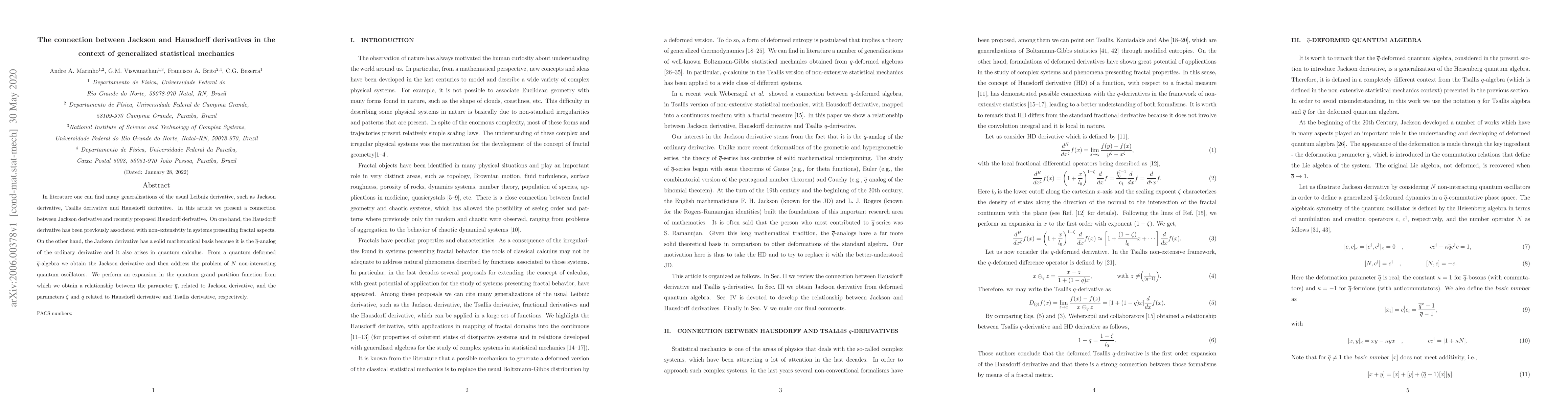 Thumbnail for The connection between Jackson and Hausdorff derivatives in the context
  of generalized statistical mechanics
