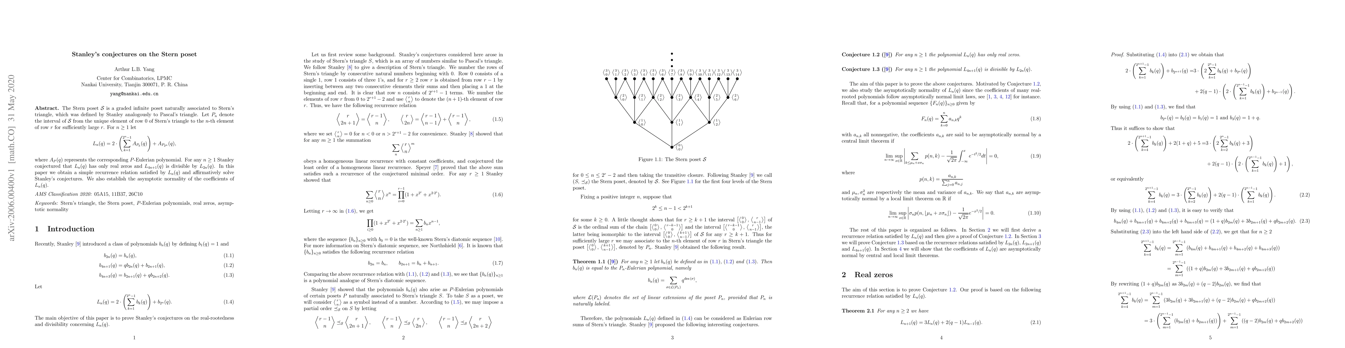 Thumbnail for Stanley's conjectures on the Stern poset